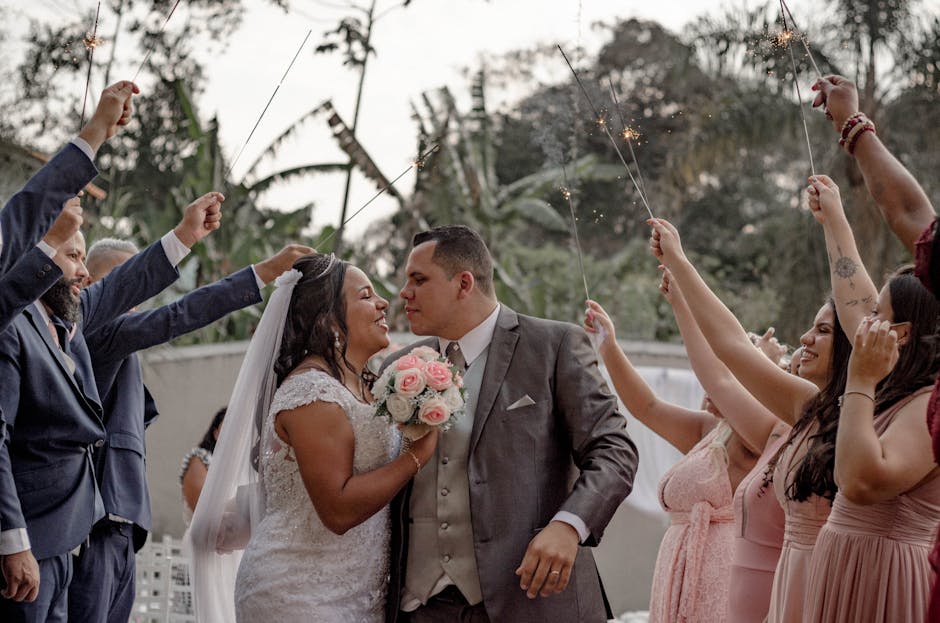 Complete wedding sparkler send-off kit with tags buckets and signage