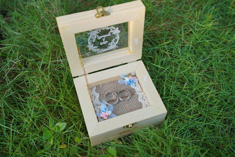 Personalised engraved wooden wedding ring bearer box with couple names and date