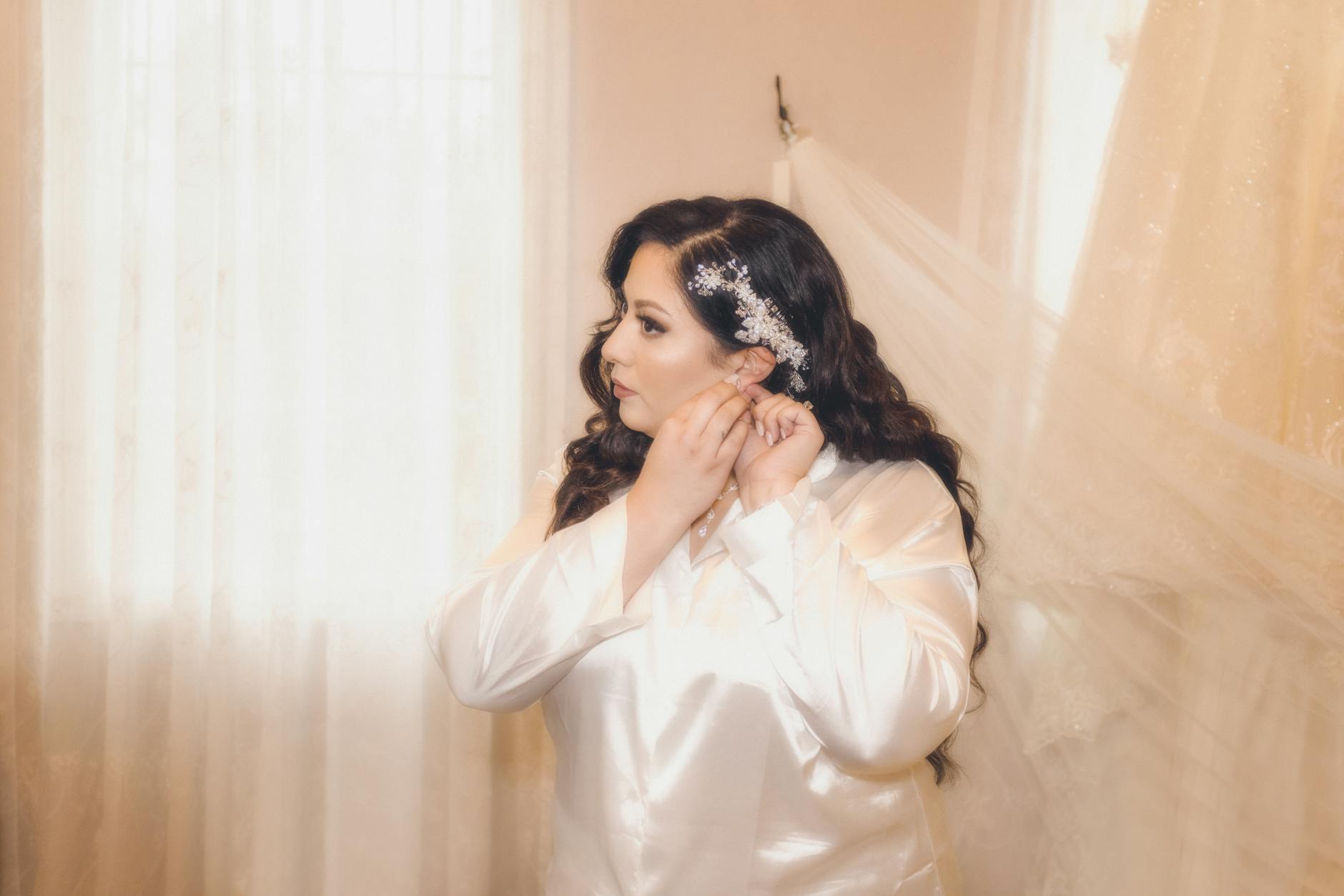 Satin bridal robe, a pampering bridal shower gift idea for the bride