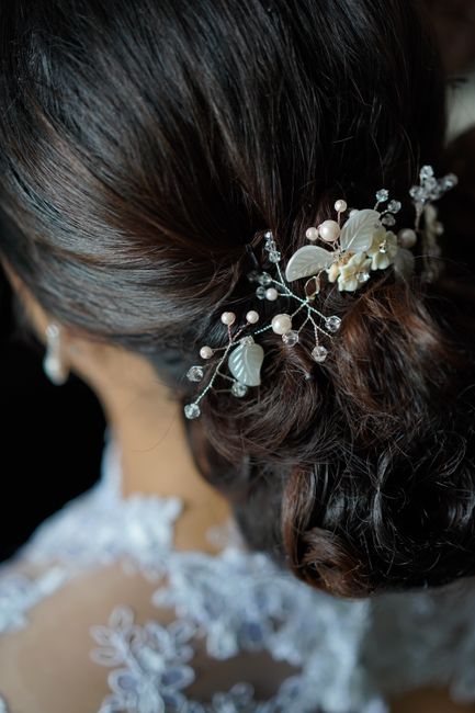 Bridal hair vine, a romantic trailing bridal hair accessory idea, woven through a braid