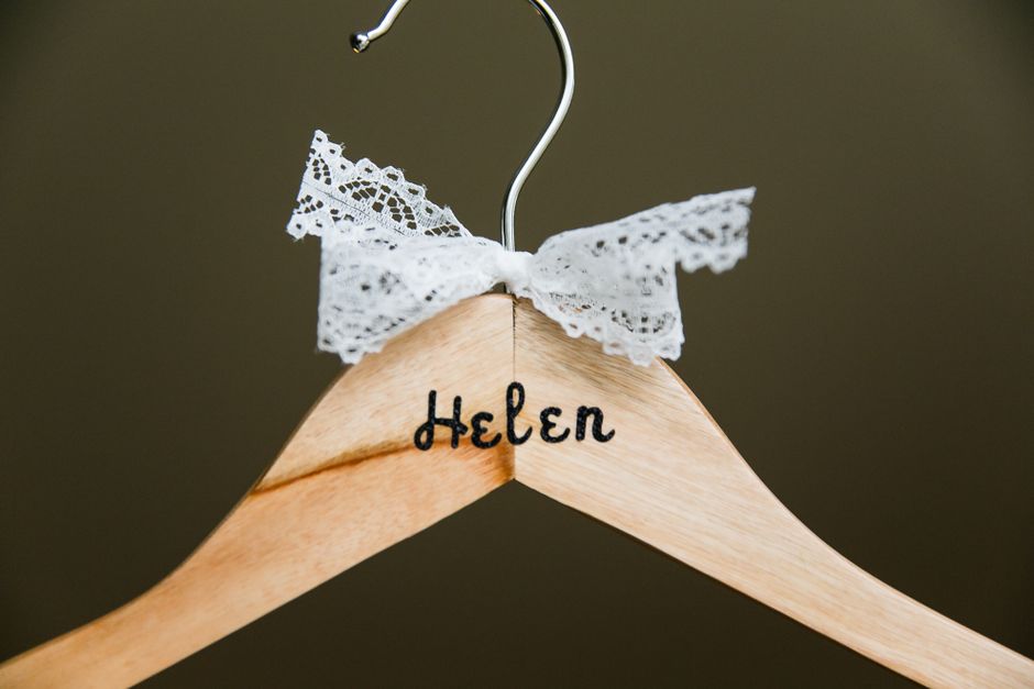 Personalized wire name wedding hanger spelling out a bride's name