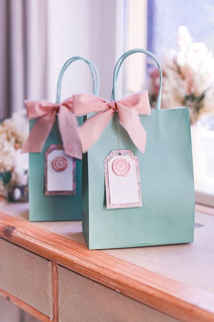 Kraft paper favor bags packaged with tags for a wedding hangover kit