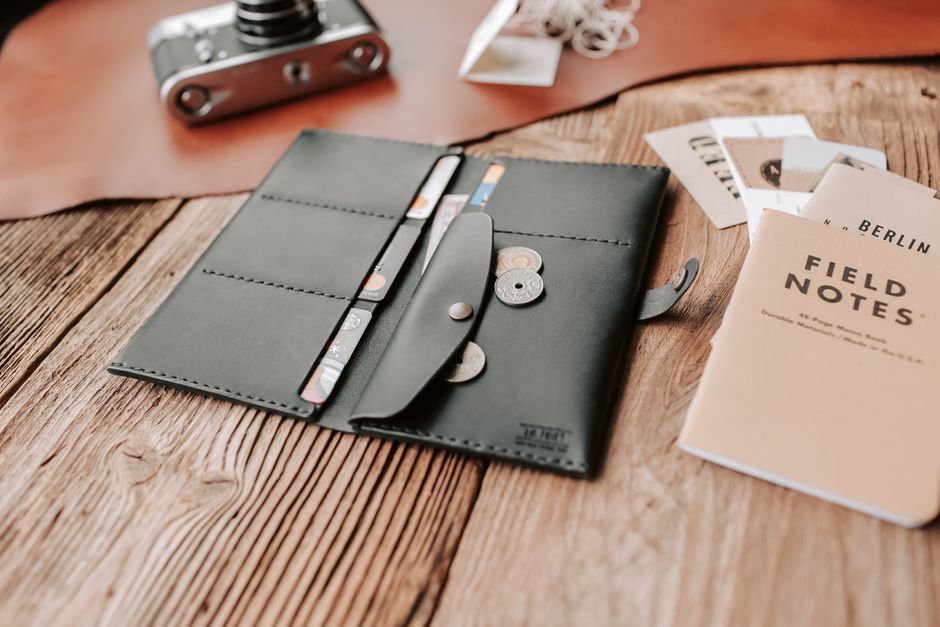Leather cash envelope wallet used to organize wedding vendor tip money
