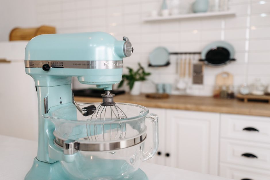 stand mixer on a kitchen counter for wedding registry