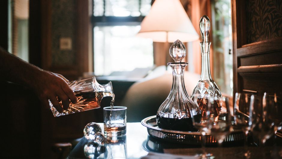 Personalized whiskey decanter set as a father of the groom gift
