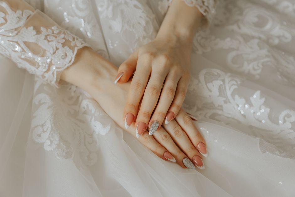 Bride with a bold matte statement nail color at her wedding