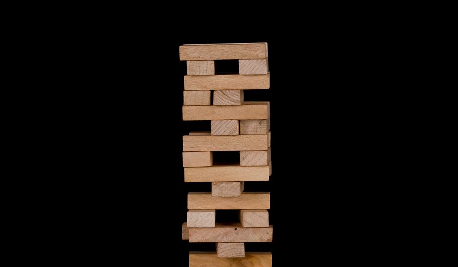 Giant Jenga wedding lawn game set up outdoors
