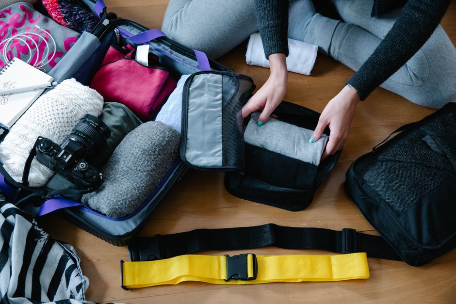 Compression packing cubes packed into honeymoon suitcase