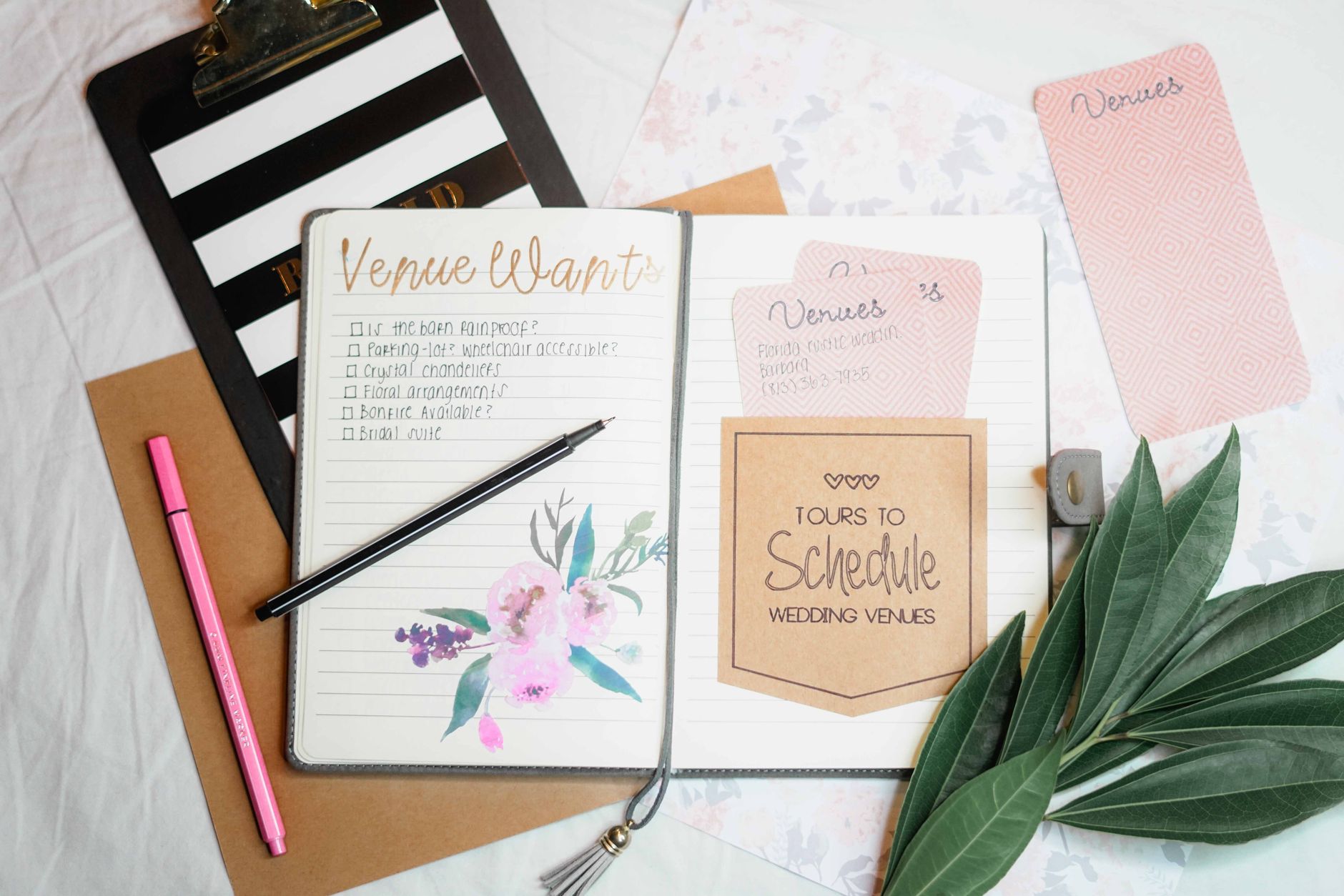 Simple wedding countdown planner notebook with to-do checklists