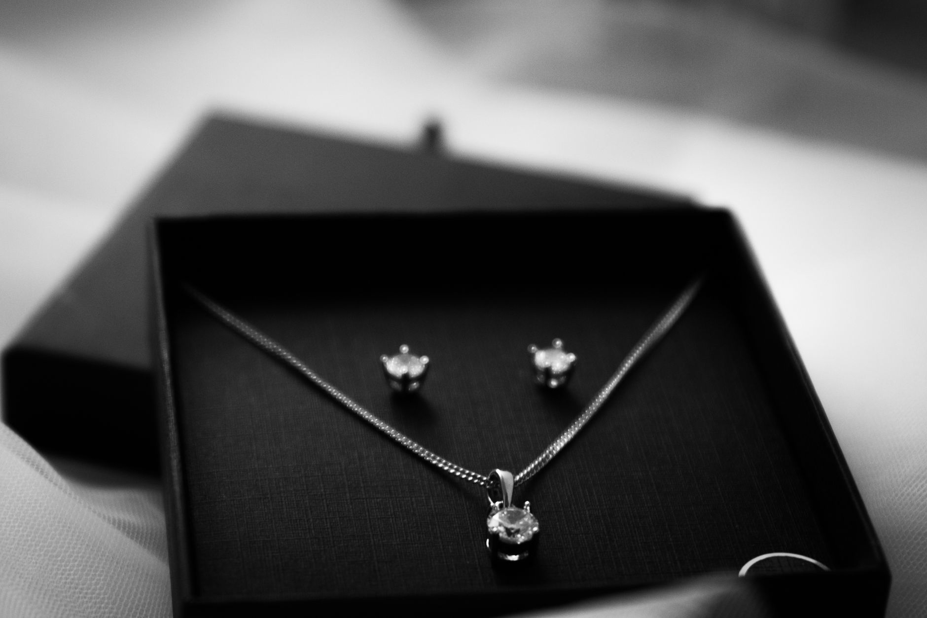 Matching crystal bridal necklace and earring set, an example of coordinated bridal jewelry ideas