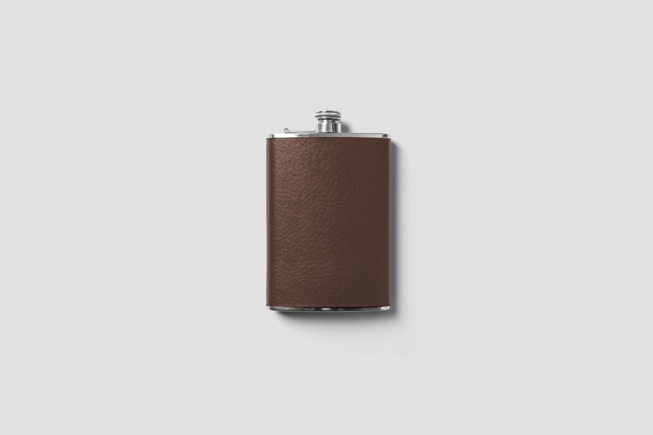 Leather wrapped stainless steel hip flask with funnel and shot glasses