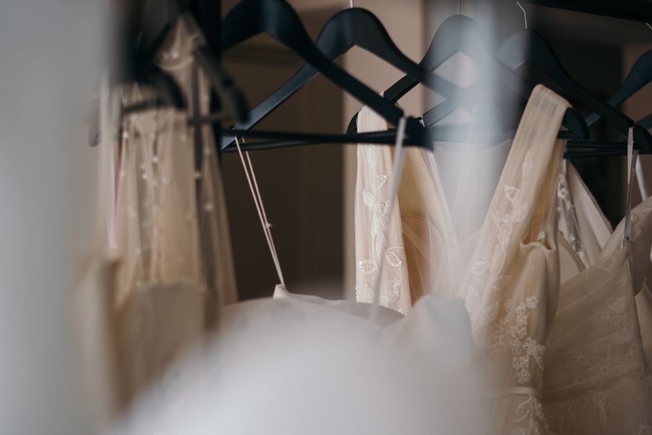 Groomsmen robes hanging before wedding ceremony