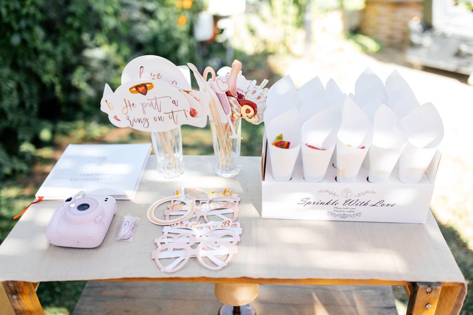 Instax wedding guest book photo album on a reception table