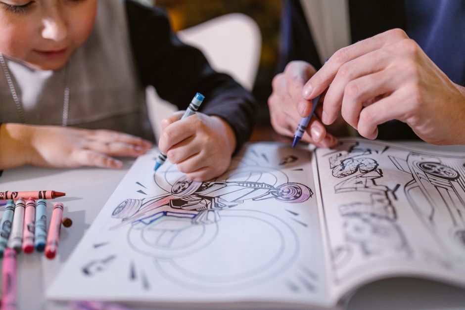Wedding activity bag with coloring books and crayons for children