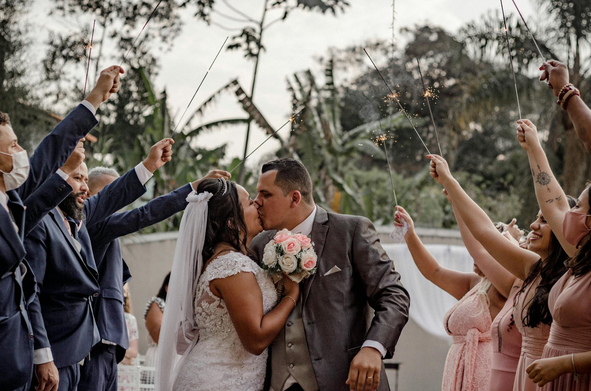 Wedding sparkler send-off kit with galvanized tin bucket and tags ready for guests