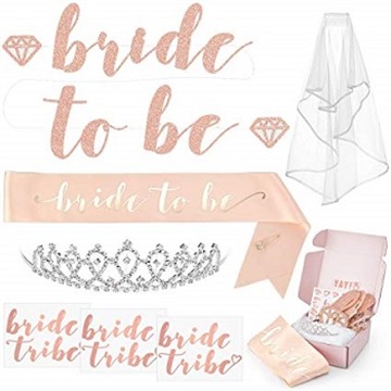 Classy Bachelorette Party Supplies Kit - Bride-to-Be Sash, Tiara and Veil,  White